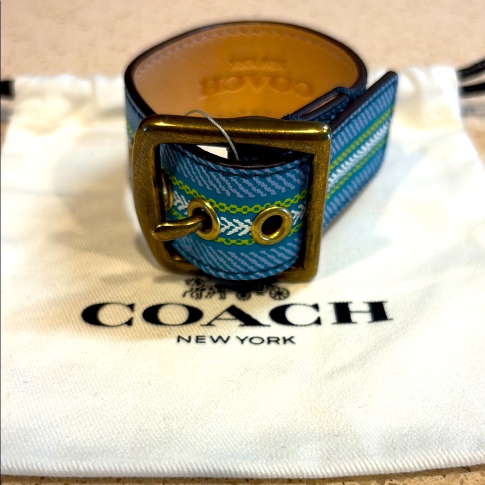 Coach NWOT Blue and Green Patterned Geometric Belt Style Bracelet